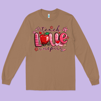 Teach Love Inspire Valentines Day Long Sleeve Tee Designed By Maliassmallbusiness