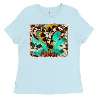 Baby Blue aries turquoise cowhide Ladies Tee - RanaPortraitStore