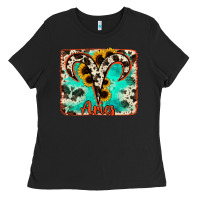 Black aries turquoise cowhide Ladies Tee - RanaPortraitStore