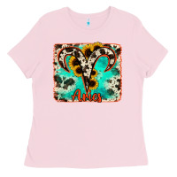 Bubblegum Pink aries turquoise cowhide Ladies Tee - RanaPortraitStore