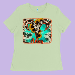 Aries Turquoise Cowhide Ladies Tee Designed By Ranaportraitstore