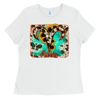 White aries turquoise cowhide Ladies Tee - RanaPortraitStore
