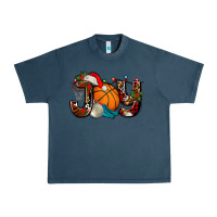 Midnight Navy joy with basketball and santa's hat Urban Heavy Tee - AdoDesignShop