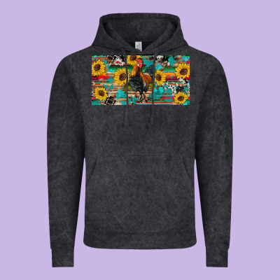 Western Coop Animals Rooster Sunflowers Cowhide Wooden Serape Glitter Vintage Hoodie Designed By Artiststas