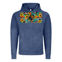 Vintage Denim western coop animals rooster sunflowers cowhide wooden serape glitter Vintage Hoodie - Artiststas