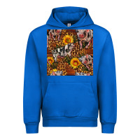 Cobalt Western Spotted Pig With Sunflowers Seamless Urban Hoodie - FaDigitalArtStudio