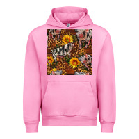 Fuchsia Pink Western Spotted Pig With Sunflowers Seamless Urban Hoodie - FaDigitalArtStudio