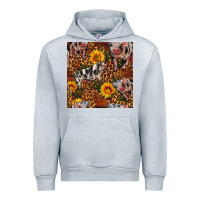 Heather Grey Western Spotted Pig With Sunflowers Seamless Urban Hoodie - FaDigitalArtStudio
