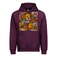 Mauve Wine Western Spotted Pig With Sunflowers Seamless Urban Hoodie - FaDigitalArtStudio