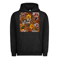 Pigment Black Western Spotted Pig With Sunflowers Seamless Urban Hoodie - FaDigitalArtStudio