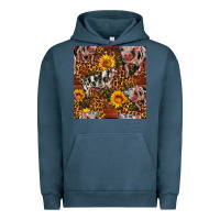 Pigment Midnight Navy Western Spotted Pig With Sunflowers Seamless Urban Hoodie - FaDigitalArtStudio