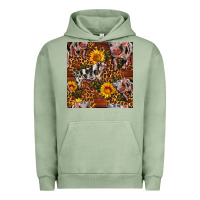 Pigment Oil Green Western Spotted Pig With Sunflowers Seamless Urban Hoodie - FaDigitalArtStudio