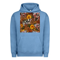 Pigment Pebble Blue Western Spotted Pig With Sunflowers Seamless Urban Hoodie - FaDigitalArtStudio