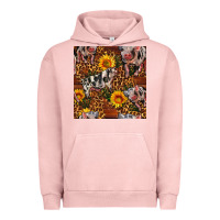 Pigment Salmon Western Spotted Pig With Sunflowers Seamless Urban Hoodie - FaDigitalArtStudio