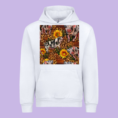 Western Spotted Pig With Sunflowers Seamless Urban Hoodie Designed By Fadigitalartstudio