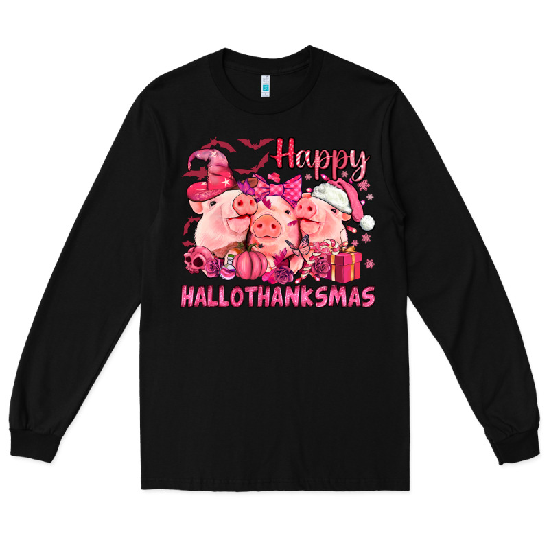 Happy Hallothanksmas Pigs Pink Long Sleeve Tee by NancyCooperArtShop | Teevron