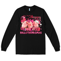 Black Happy Hallothanksmas Pigs pink Long Sleeve Tee - NancyCooperArtShop