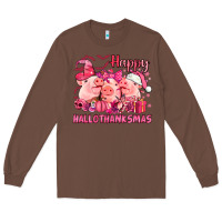 Chestnut Happy Hallothanksmas Pigs pink Long Sleeve Tee - NancyCooperArtShop
