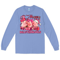 Colony Blue Happy Hallothanksmas Pigs pink Long Sleeve Tee - NancyCooperArtShop