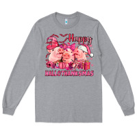 Heather Grey Happy Hallothanksmas Pigs pink Long Sleeve Tee - NancyCooperArtShop
