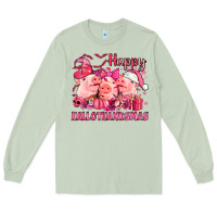 Matcha Happy Hallothanksmas Pigs pink Long Sleeve Tee - NancyCooperArtShop