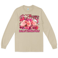 Mushroom Happy Hallothanksmas Pigs pink Long Sleeve Tee - NancyCooperArtShop
