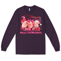 Plum Happy Hallothanksmas Pigs pink Long Sleeve Tee - NancyCooperArtShop