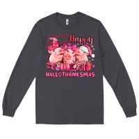 Smoke Happy Hallothanksmas Pigs pink Long Sleeve Tee - NancyCooperArtShop