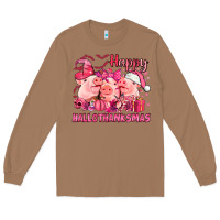 Toasted Coconut Happy Hallothanksmas Pigs pink Long Sleeve Tee - NancyCooperArtShop