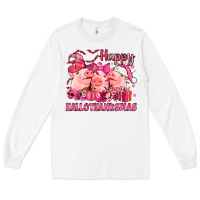 White Happy Hallothanksmas Pigs pink Long Sleeve Tee - NancyCooperArtShop