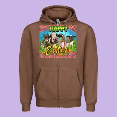 Happy Easter Farm Animals 20oz Skinny Zipper Hoodie Designed By Lillyallendesigns