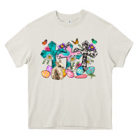 Cream Western rabbit with Cross and flowers Heavy Core Tee - Neo Western