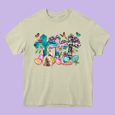 Western Rabbit With Cross And Flowers Heavy Core Tee Designed By Neo Western