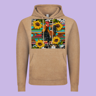 Western Coop Animals Rooster Sunflowers Cowhide Wooden Serape Glitter Vintage Hoodie Designed By Artiststas