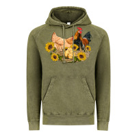 Vintage Olive western coop animals farm chicken chick rooster sunflowers Vintage Hoodie - Artiststas