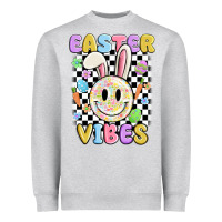 Heather Grey easter vibes smiley face Heavyweight Sweatshirt - MaliasSmallBusiness