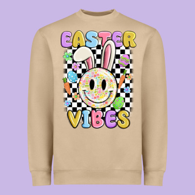 Easter Vibes Smiley Face Heavyweight Sweatshirt Designed By Maliassmallbusiness