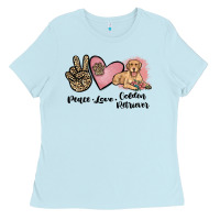 Baby Blue peace love golden retriever Ladies Tee - JahusDesignShop