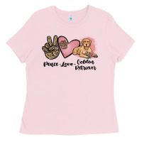 Bubblegum Pink peace love golden retriever Ladies Tee - JahusDesignShop