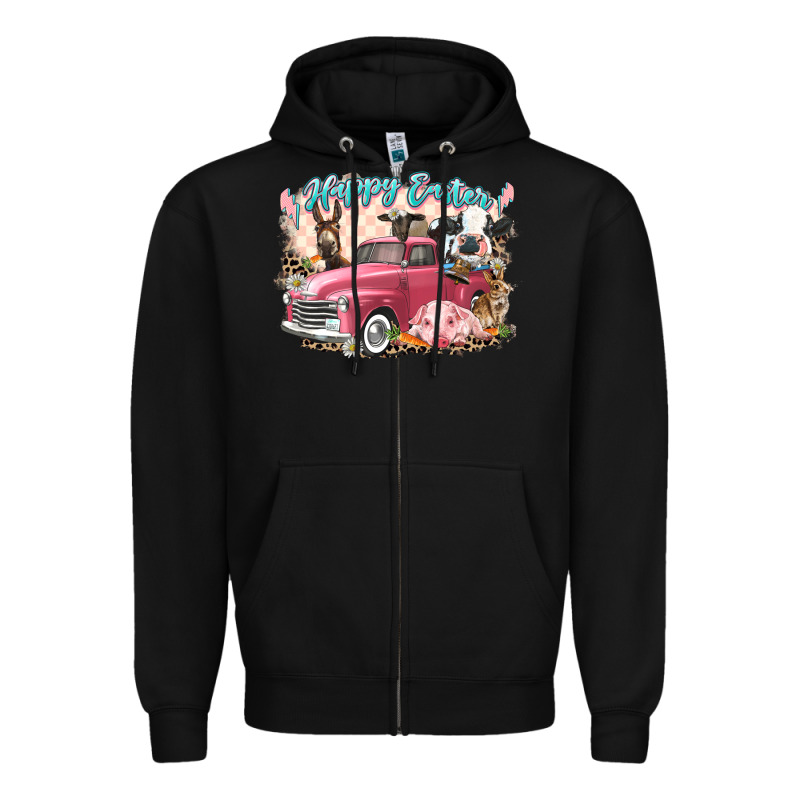 Happy Easter Truck With Easter Farm Animals Zipper Hoodie by LillyAllenDesigns | Teevron