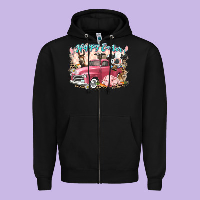 Happy Easter Truck With Easter Farm Animals Zipper Hoodie Designed By Lillyallendesigns