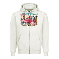 Oatmeal Heather Happy Easter truck with Easter farm animals Zipper Hoodie - LillyAllenDesigns