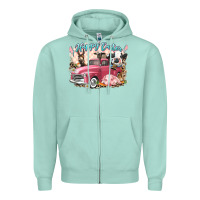 Seafoam Happy Easter truck with Easter farm animals Zipper Hoodie - LillyAllenDesigns