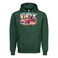 Sports Green Happy Easter truck with Easter farm animals Zipper Hoodie - LillyAllenDesigns