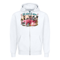 White Happy Easter truck with Easter farm animals Zipper Hoodie - LillyAllenDesigns