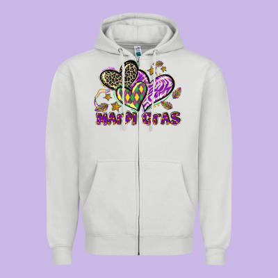 Mardi Gras Heart Zipper Hoodie Designed By Lillyallendesigns
