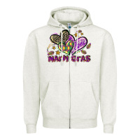 Oatmeal Heather Mardi Gras heart Zipper Hoodie - LillyAllenDesigns