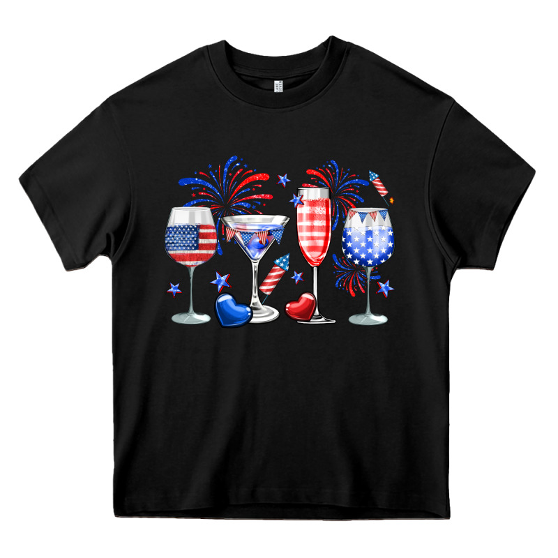 4th Of July Wine Glasses Heavy Core Tee by Neo Western | Teevron