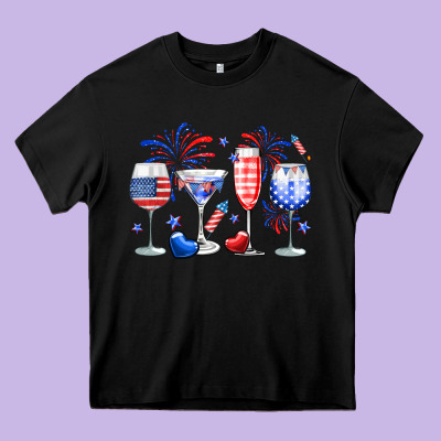 4th Of July Wine Glasses Heavy Core Tee Designed By Neo Western