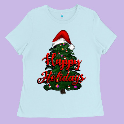Happy Holidays Christmas Tree Ladies Tee Designed By Ranaportraitstore